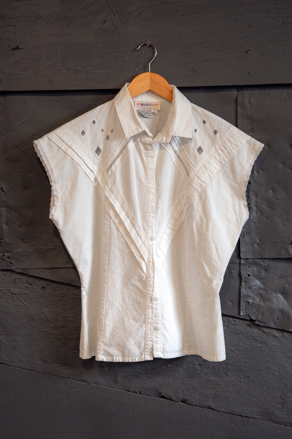 Vintage 80s Womens Diamond Cut Out Top