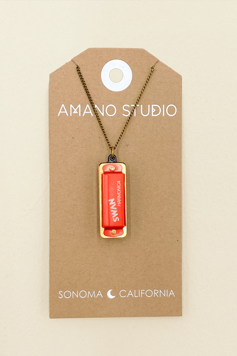 harmonica necklace, red