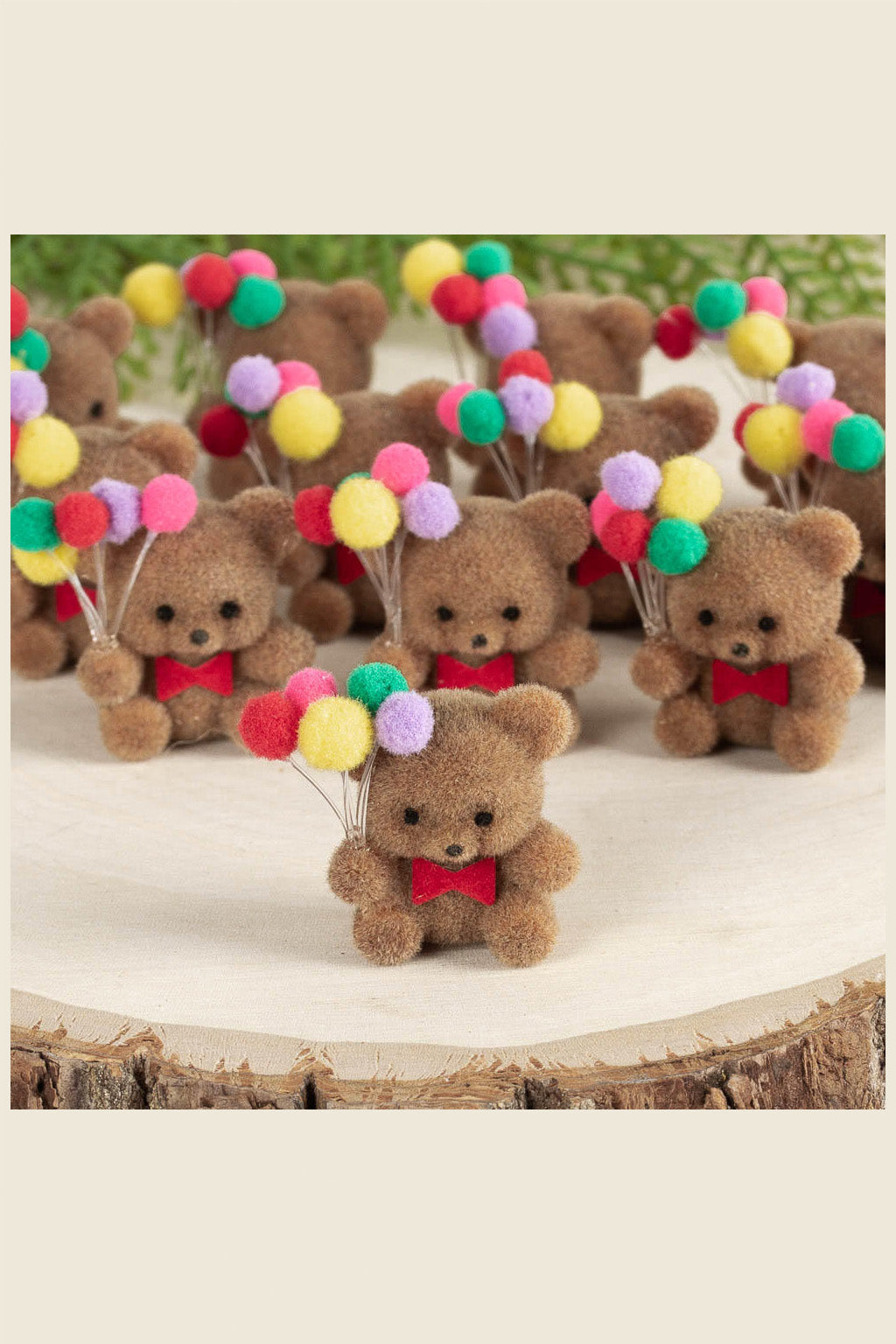 Mini Flocked Bear with Balloons