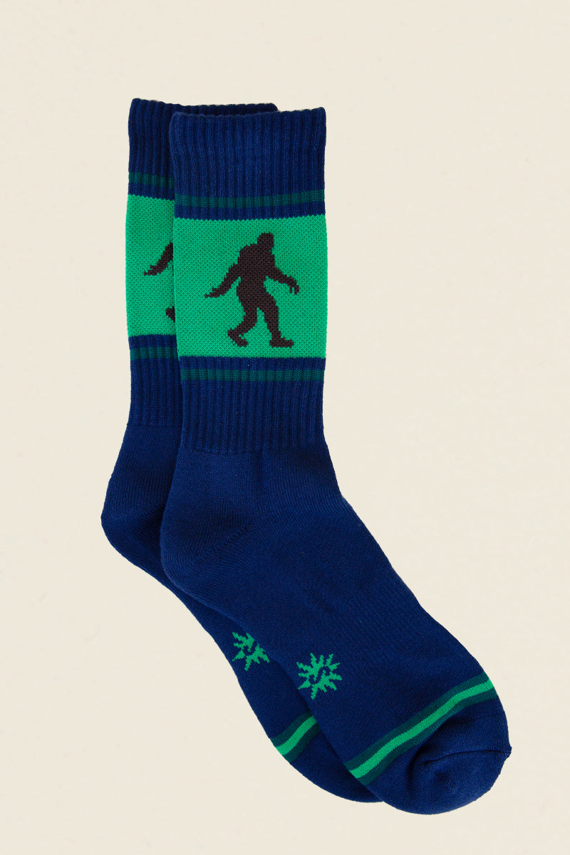 Navy and Green Bigfoot Socks Kin Ship Goods