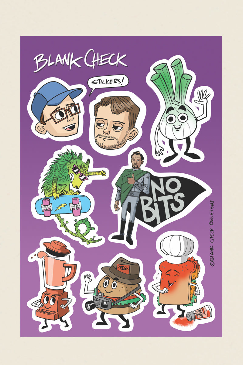 blank check podcast sticker sheet comedy bang bang kin ship goods