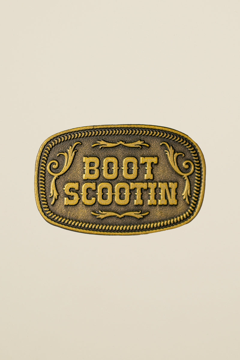 boot scootin enamel pin