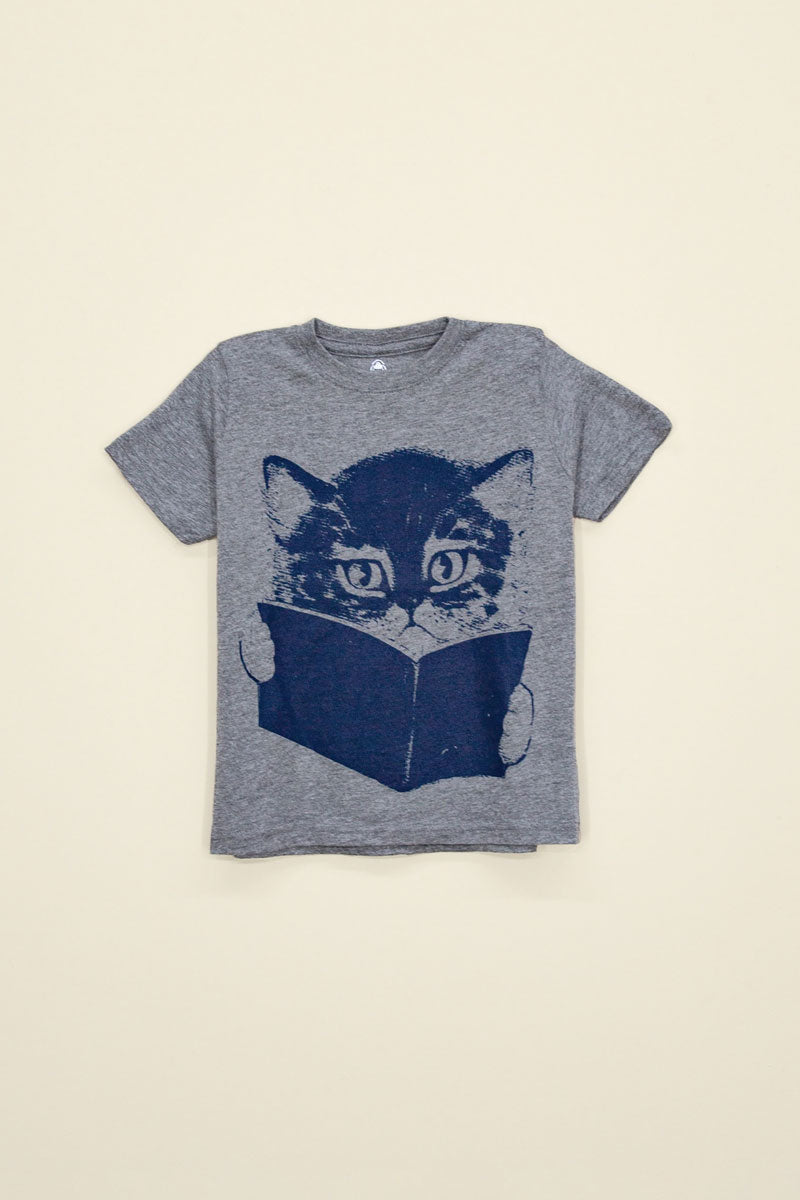 Cat Reading Book Kids Tee