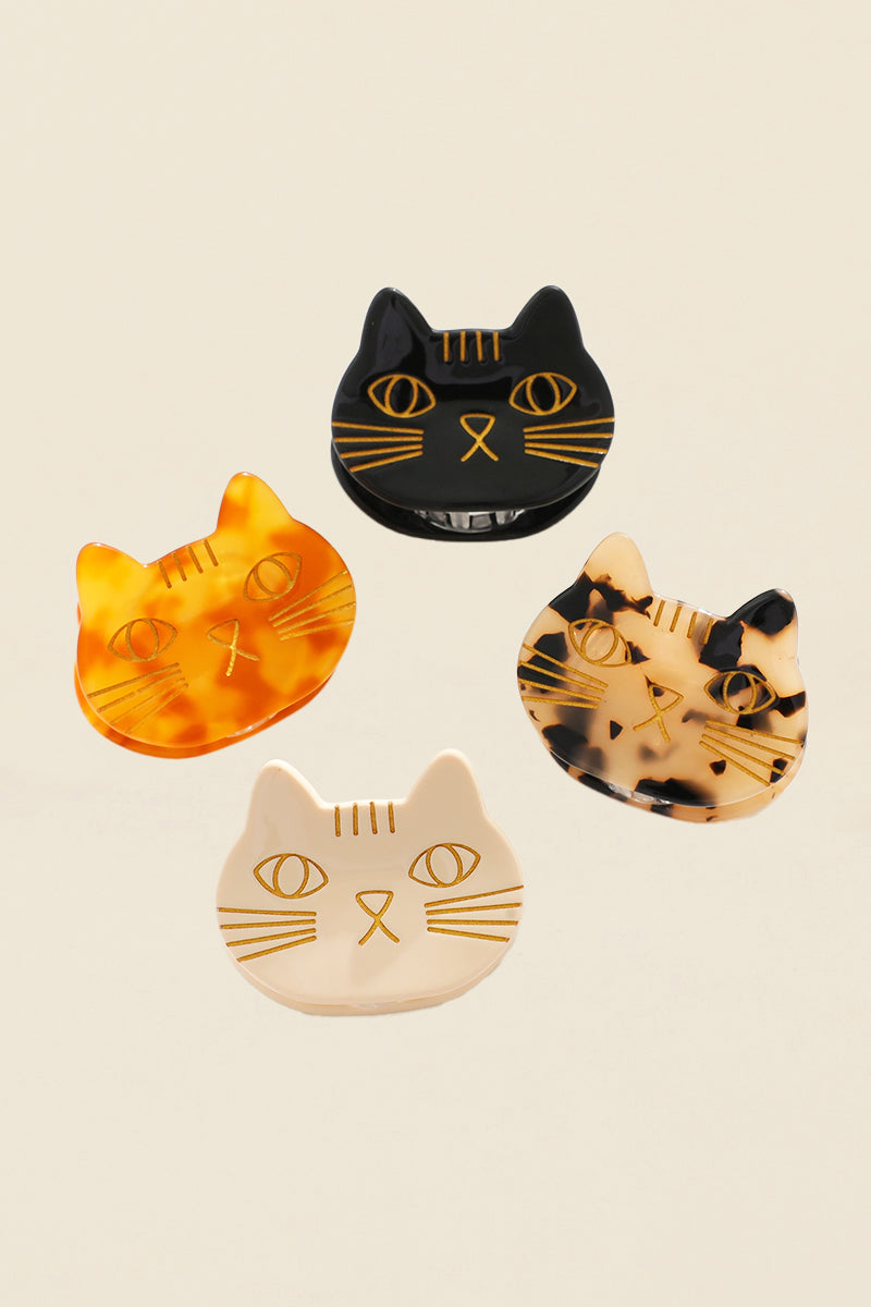 orange, black, calico, and white cat head hair clips kin ship goods