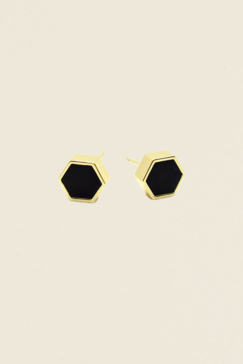 Black Hexagon Earrings Kin Ship Goods