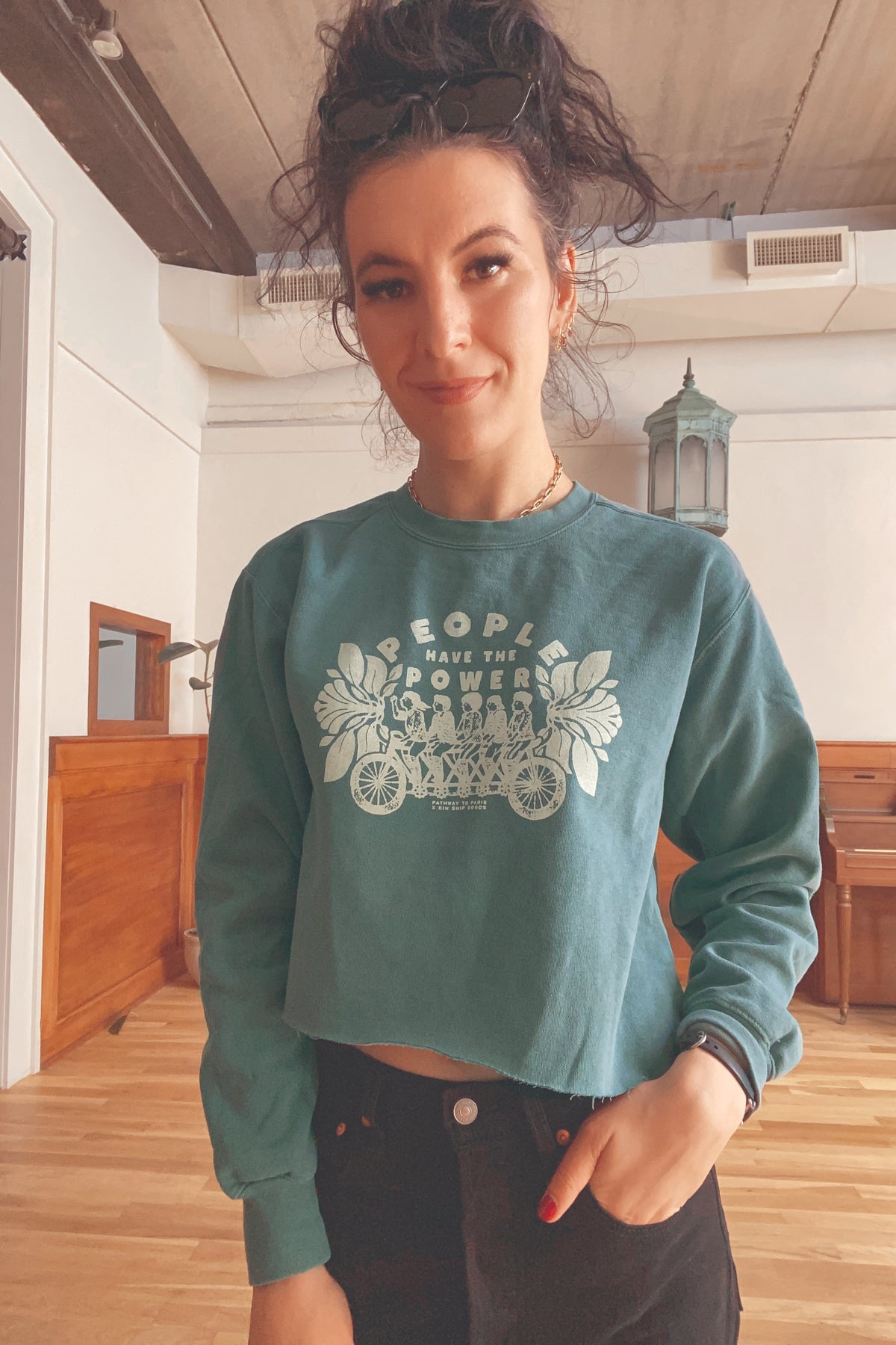 People Have the Power green sweatshirt Kin Ship Goods