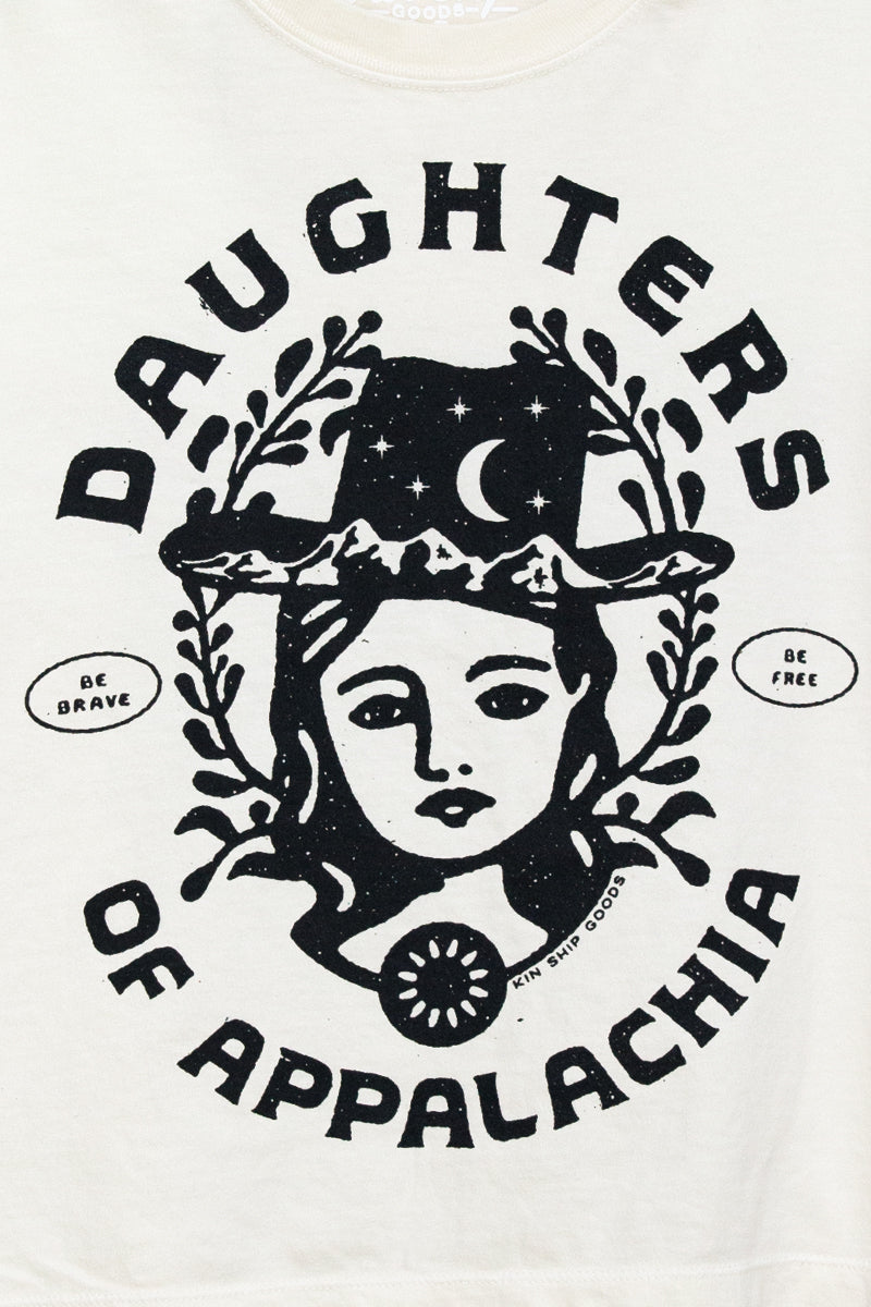 close up ivory daughters of appalachia crop t shirt kin ship goods daughters shirt