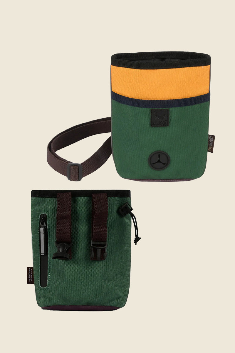 Scout & About Deluxe dog treat pouch with poop bag dispenser and crossbody strap, perfect for walking or training