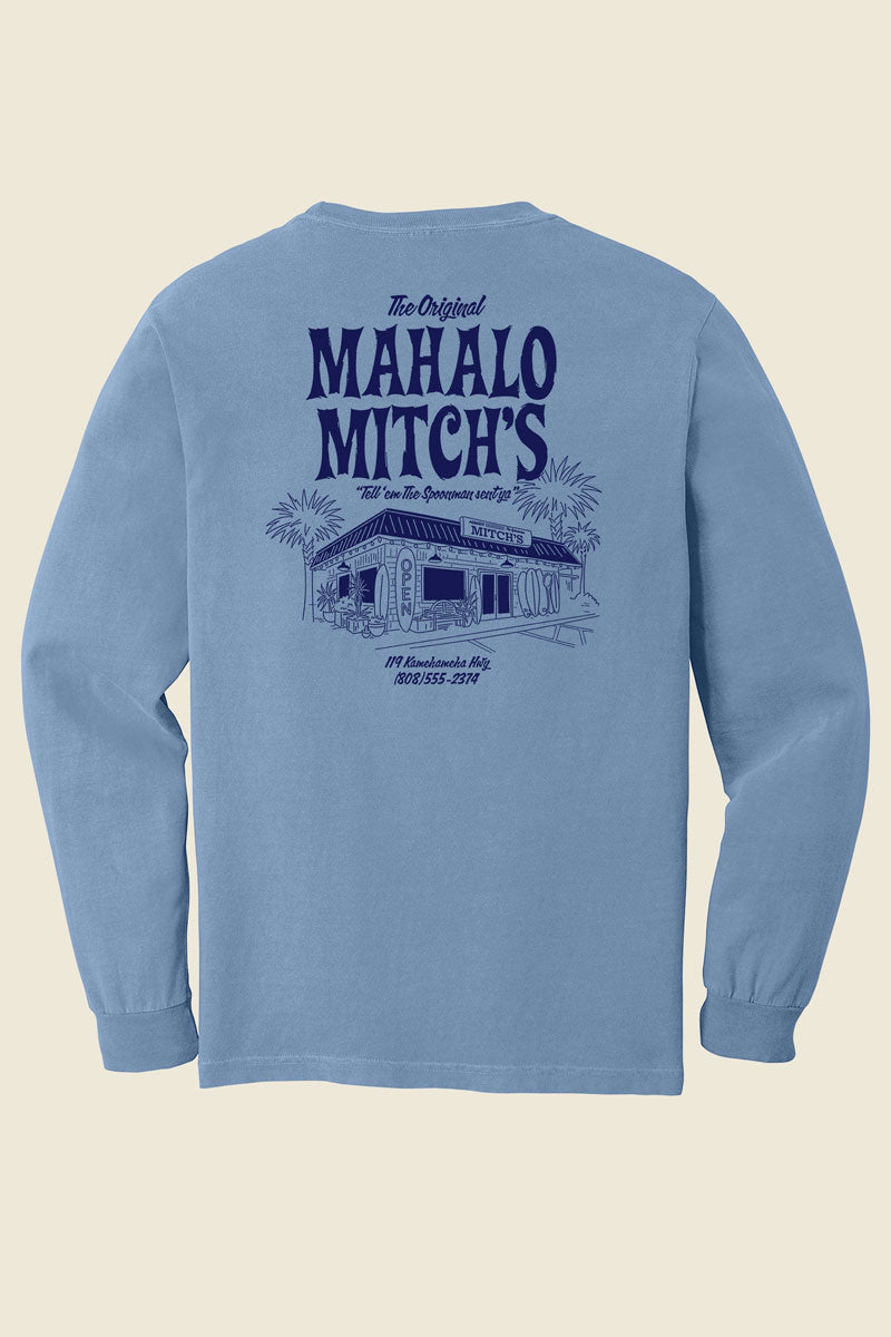 Doughboys Official Merch Mahalo Mitch's blue crewneck sweatshirt x Kin Ship Goods