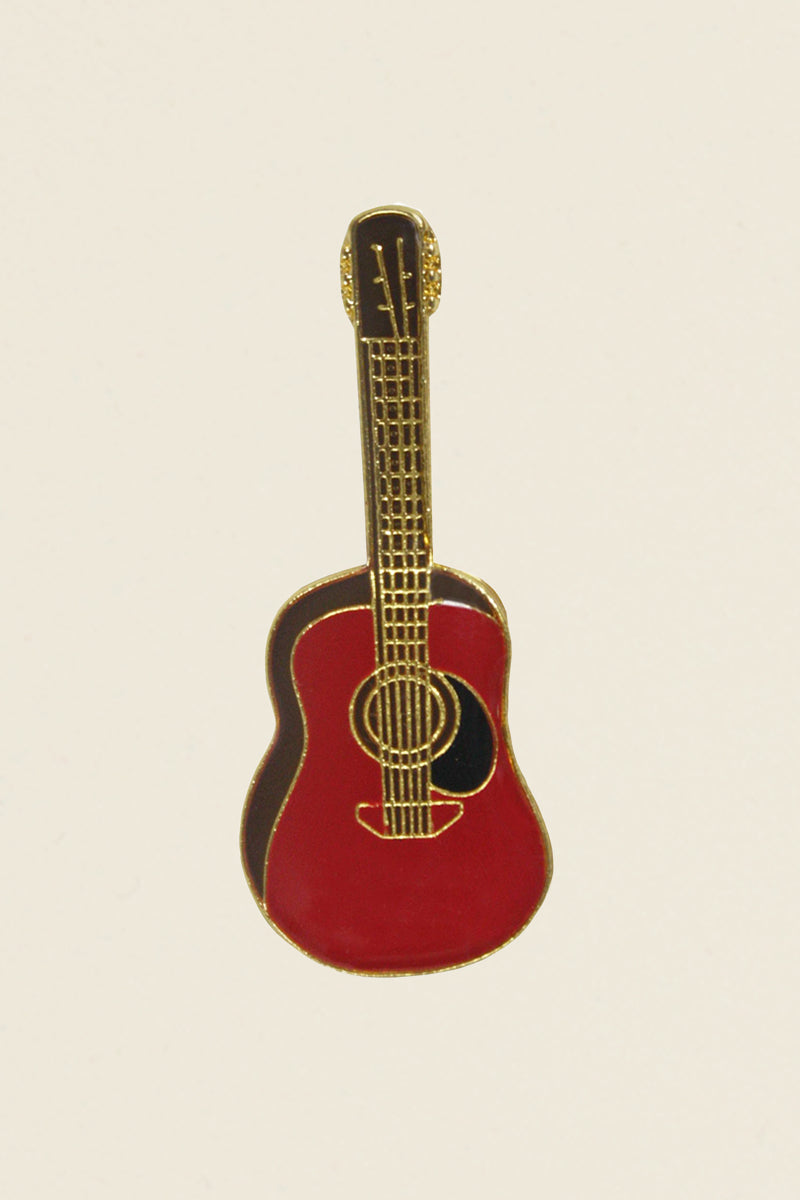 red dreadnought guitar enamel pin kin ship goods