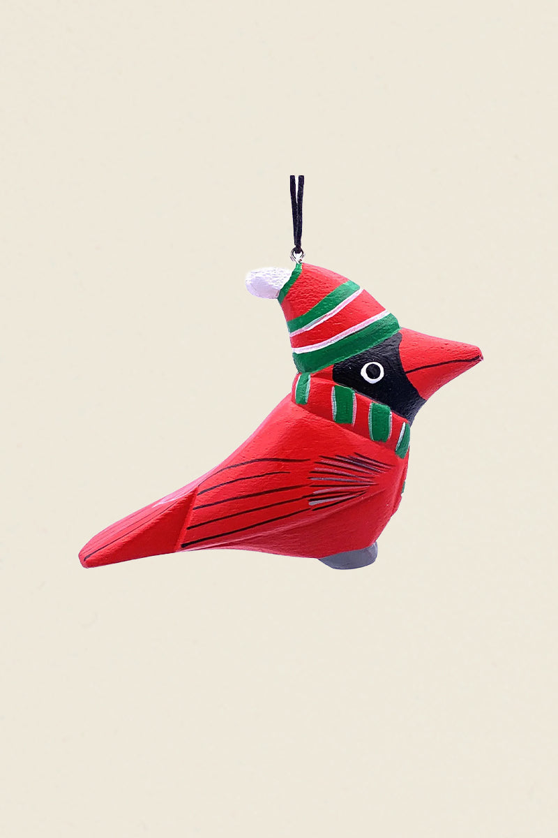 cardinal ornament with hat balsa wood kin ship goods holiday product