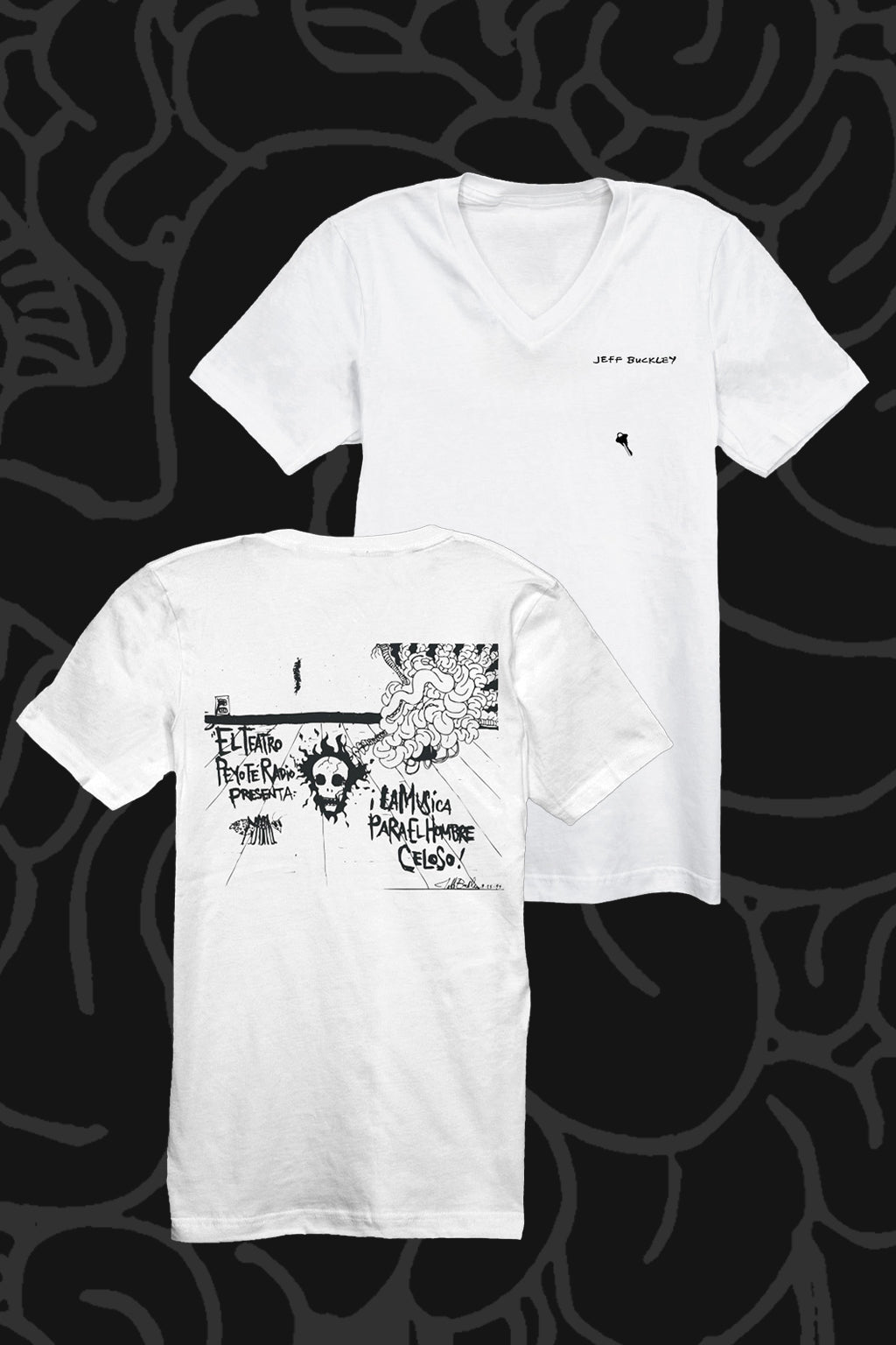 Kin Ship Goods Jeff Buckley Peyote Radio Theater white v-neck tee reissue with original artwork, limited edition