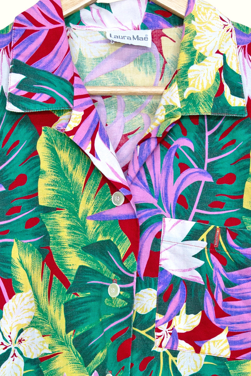 Vintage 90s Womens Tropical Button Up