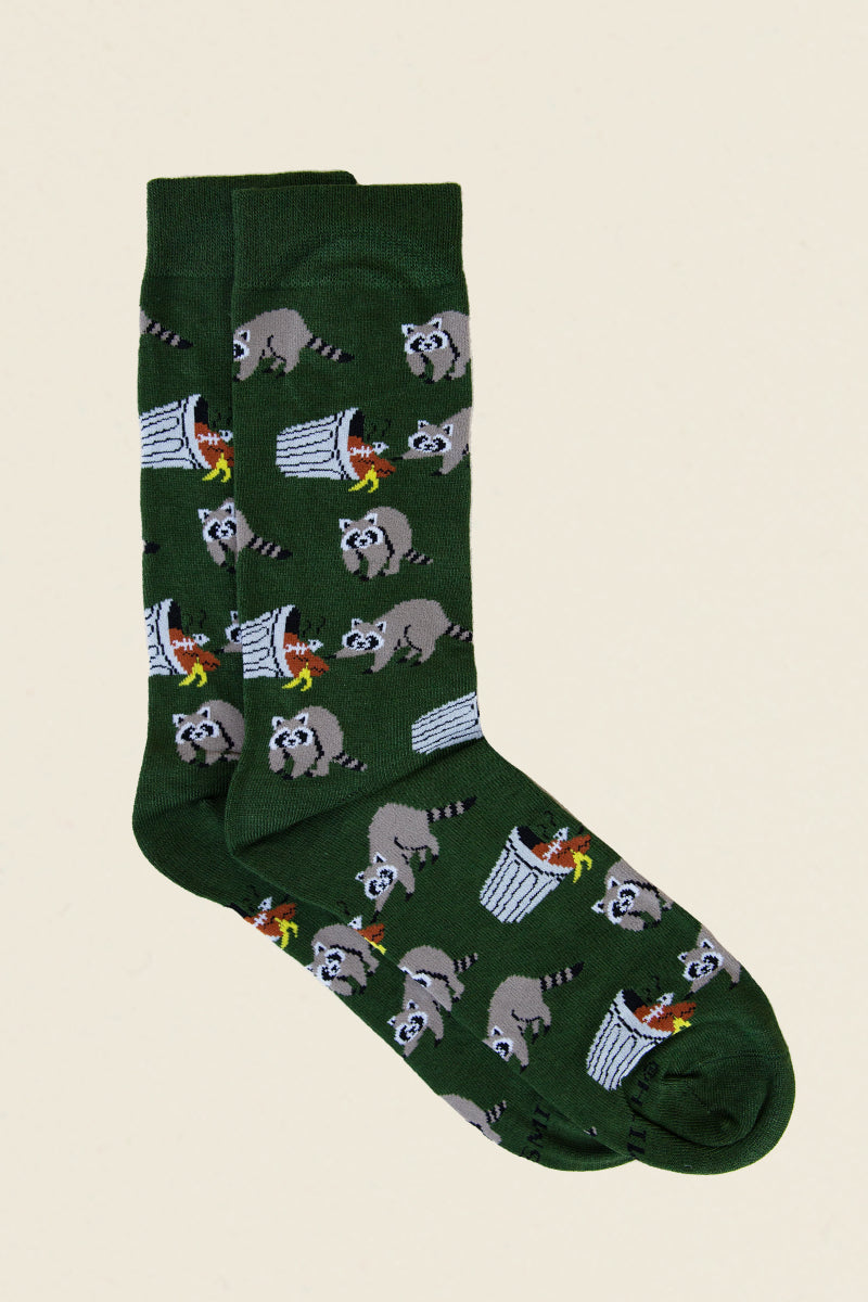 trash bandit socks with racoon trash cans green kin ship goods