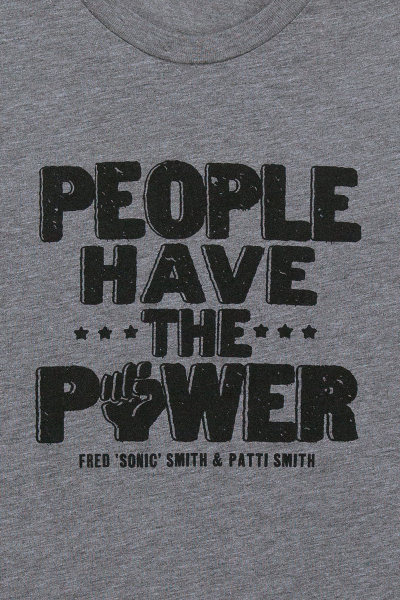 Kin Ship Goods heather grey tee with bold "People Have the Power" lyric design from our collab with Patti Smith.