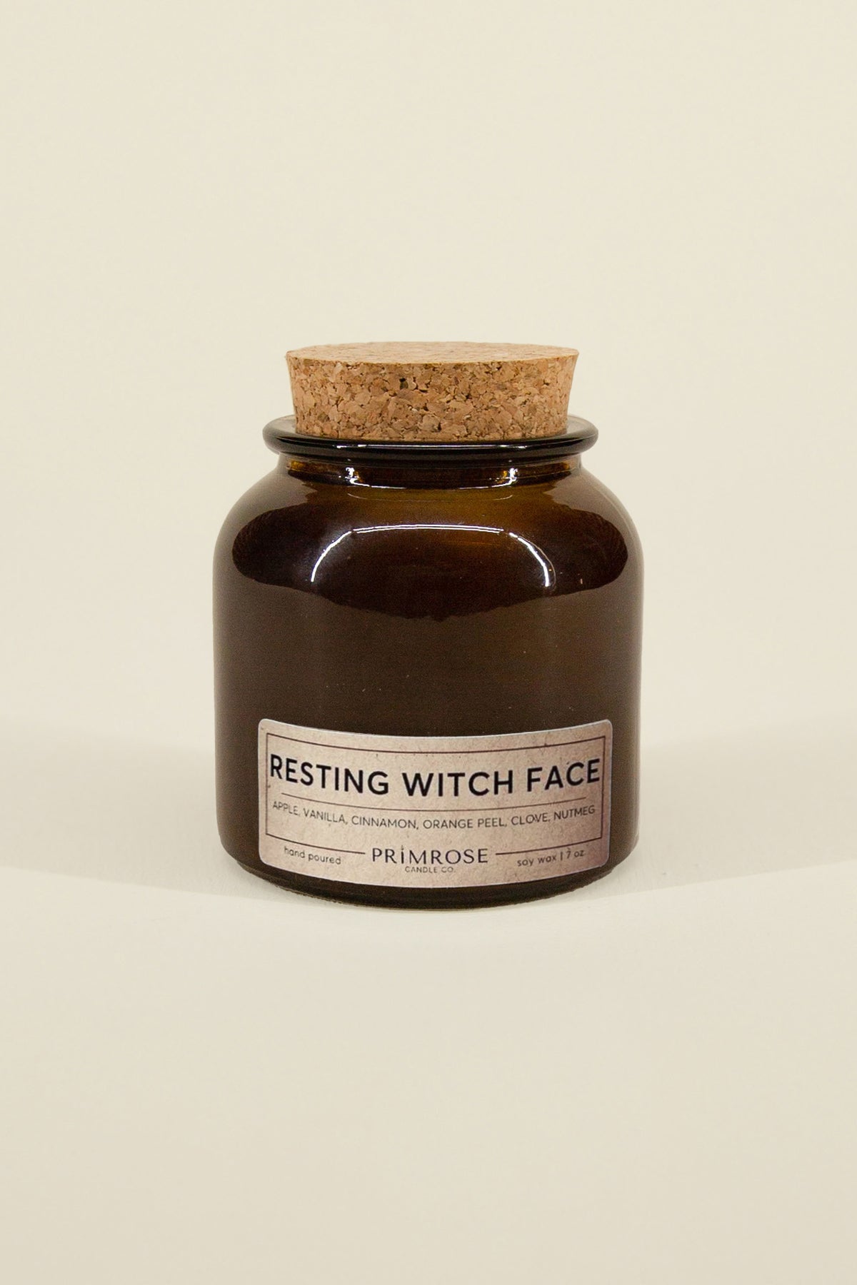 Kin Ship Goods Resting Witch Face candle, apple and spice soy wax blend with cedarwood, hand-poured in Indianapolis