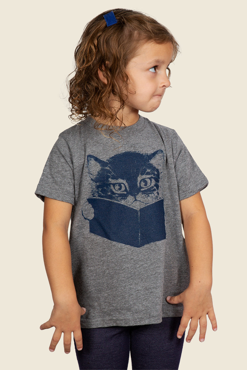 Cat Reading Book Kids Tee