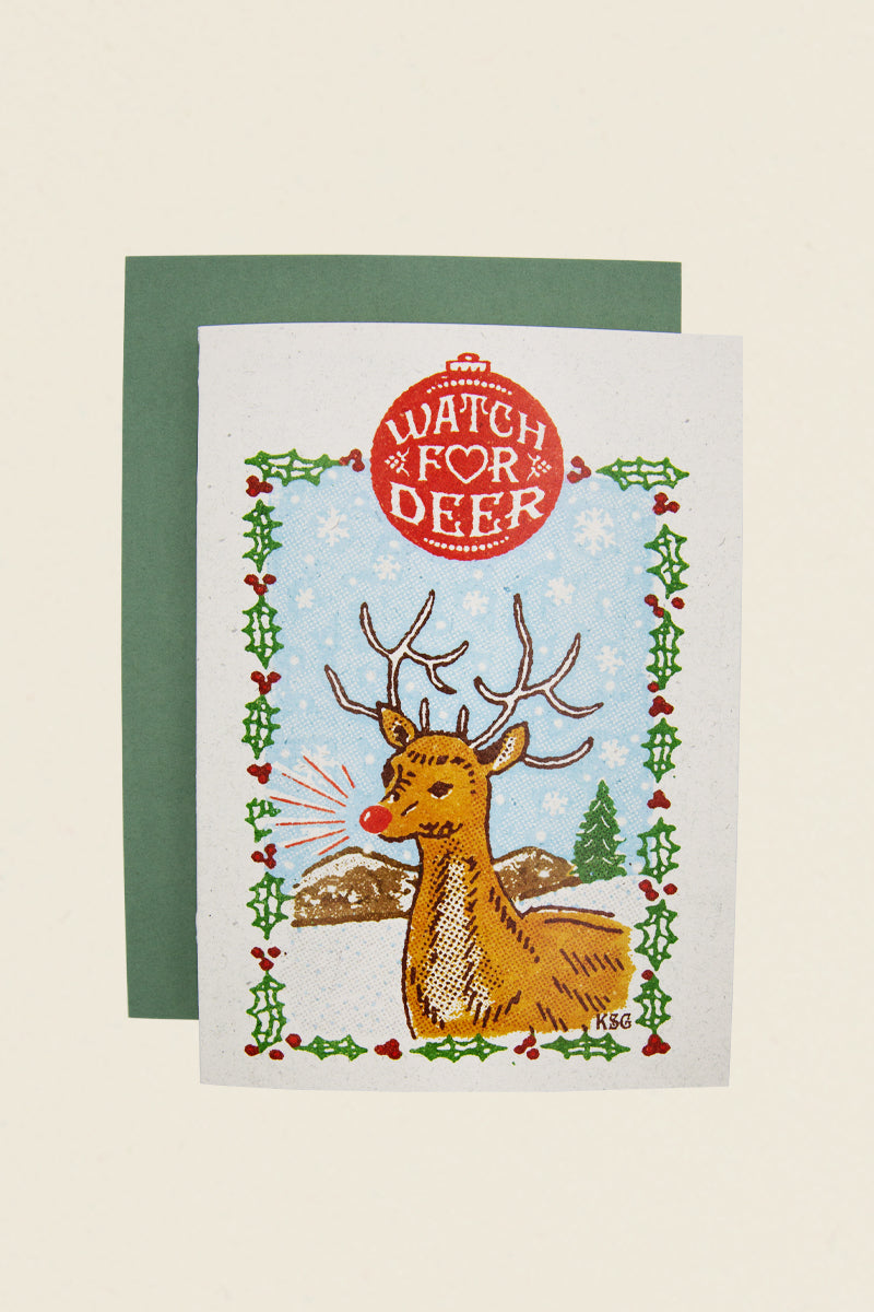 watch for deer holiday card kin ship goods